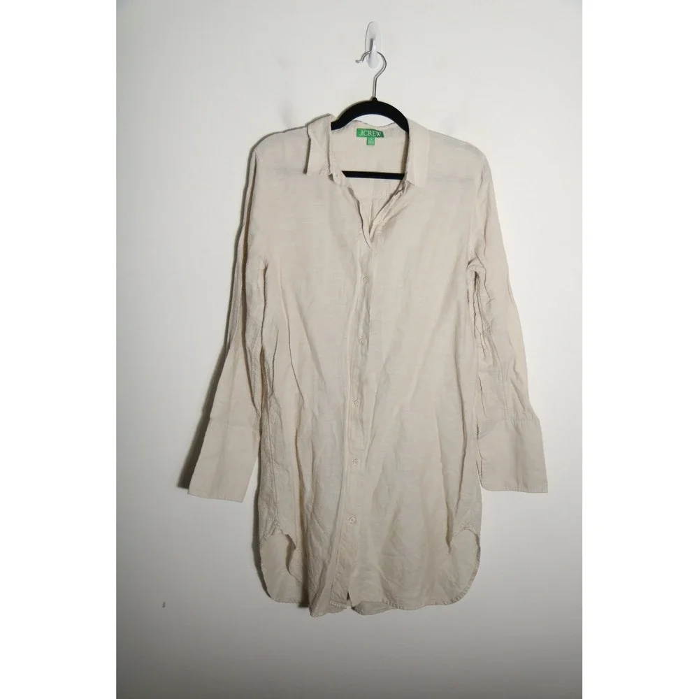J Crew Linen Cotton Blend Beach Shirt Womens Medium Beige Shirtdress Neutral